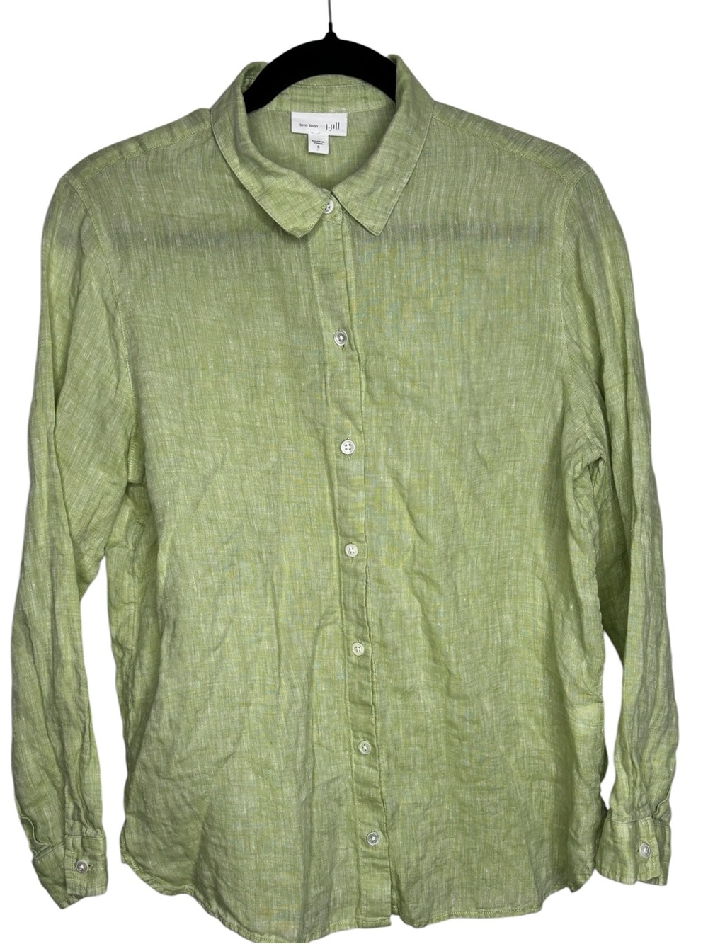 J Jill Women’s Green Linen Button Up Long Sleeve Beach Cottage Lagenlook Small